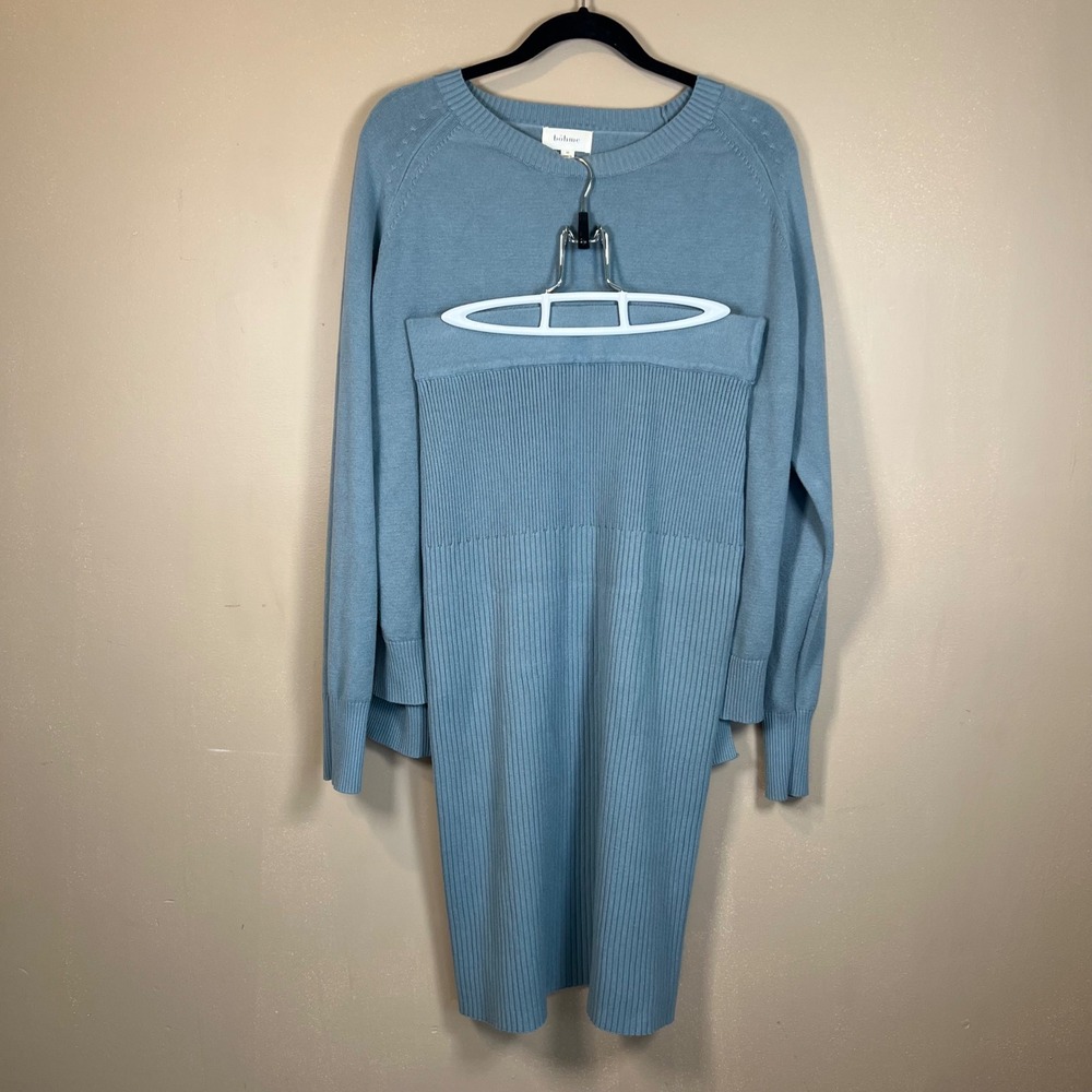 Bohme Womens Blue Knit 2 Piece Sweater Skirt Set Medium IWS82775 IWS82776